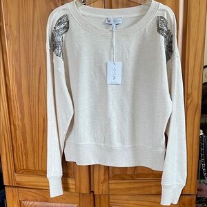 Jessica Simpson Cream Scoop Neck Sweater with Embellished Shoulders